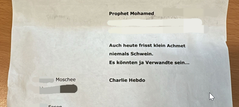 Moschee in Essen bekommt islamfeindliche Hassbotschaft per Post