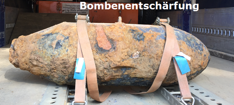 Entschärfter Blindgänger aus Essen auf einem Lieferwagen