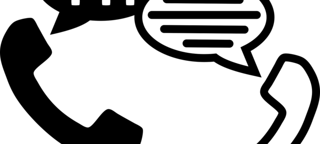 Zwei Telefonhörer in schwarz-weiß mit zwei Sprechblasen. In der einen stehen Fragezeichen, in der anderen Linien, die einen Text symbolisieren.