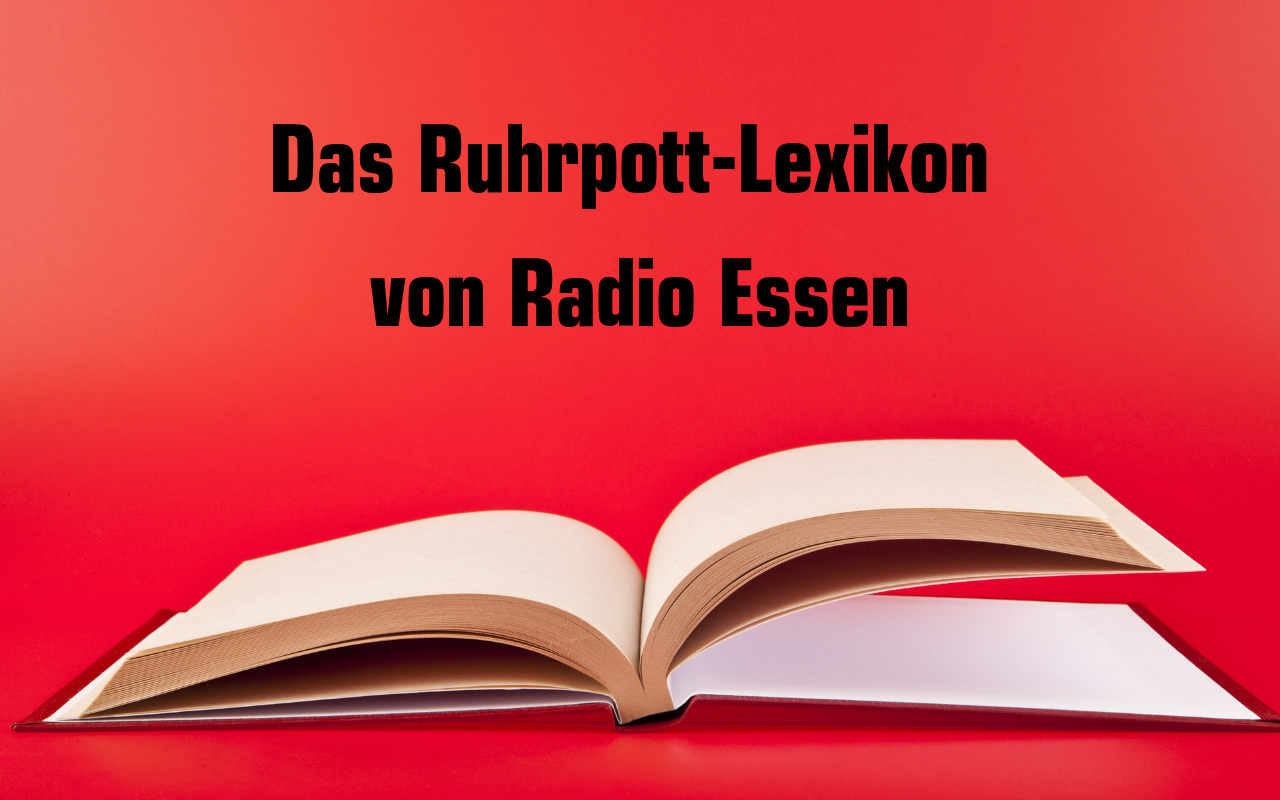 Ein Buch auf rotem Hintergrund mit der Überschrift Ruhrpott-Lexikon von Radio Essen.