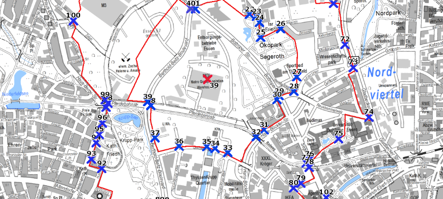 Die Evakuierungskarte zeigt den inneren und äußeren Bereich für die Bombenentschärfung im Nordviertel von Essen.