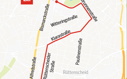 Die Strecke des Rosenmontagszuges in Rüttenscheid ist wie jedes Jahr - nur etwas kürzer.