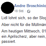 Posting eines Radio Essen-Hörers zu einer Geschichte mit Müllmännern und Lidl.