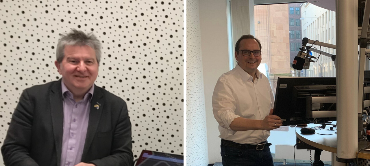 Sozialdezernent Peter Renzel und Oberbürgermeister von Essen Thomas Kufen bei Radio Essen